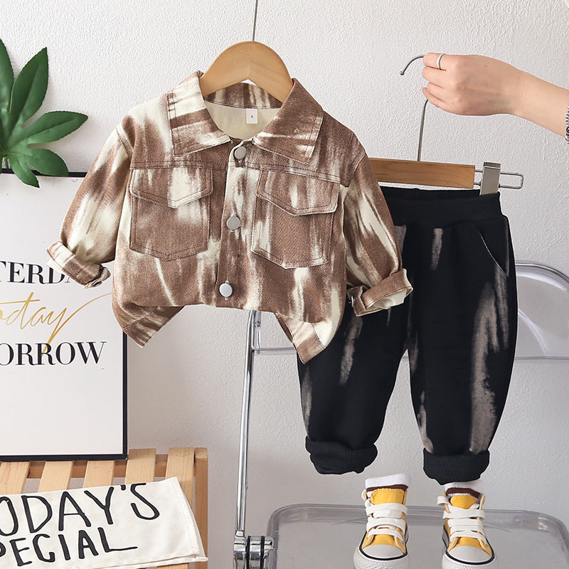 Boys' Autumn Outfit 2026 New Style Baby Boy Spring Fashion Full-Print Long-Sleeve Two-Piece Set Infant and Toddler Clothing