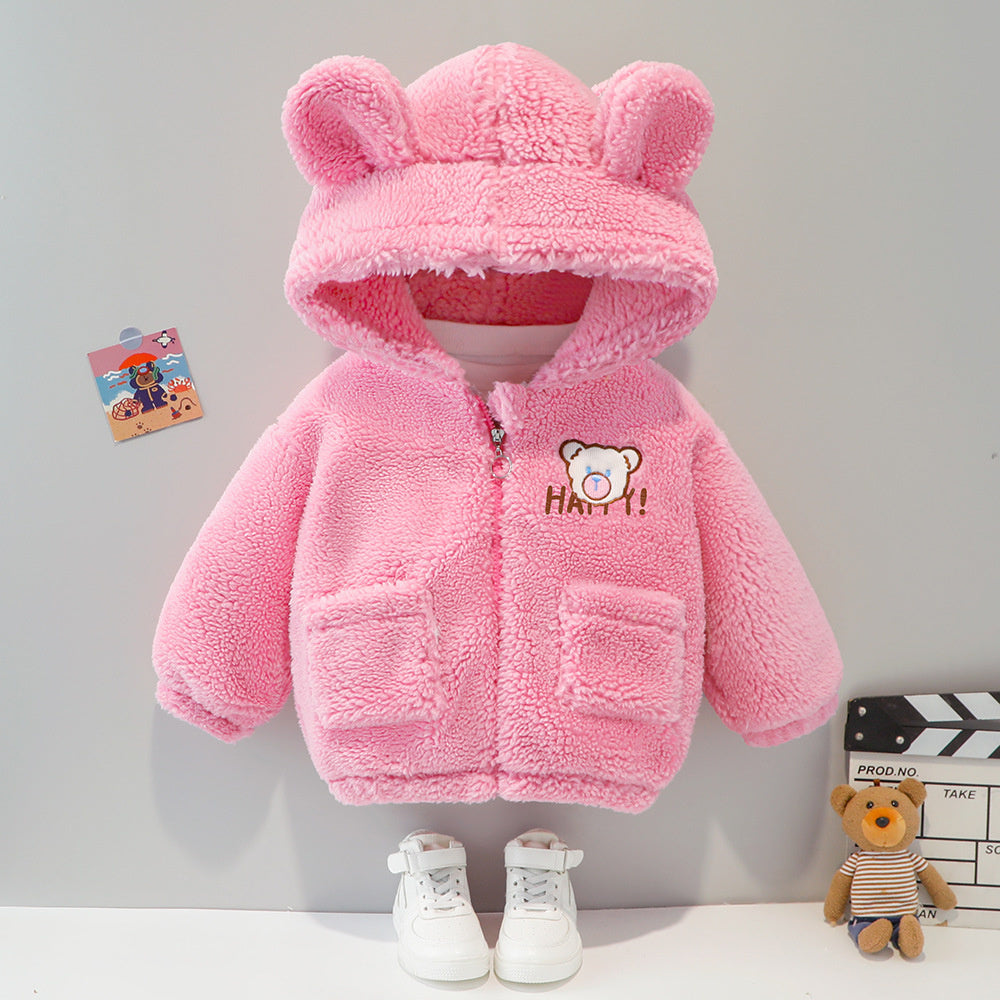 Boys and Girls Warm Thickened Children's Baby Hooded Fleece Winter New Cotton Zipper Jacket Trendy