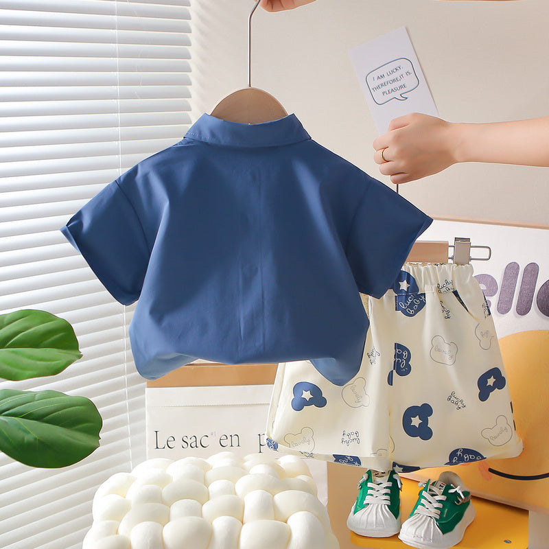 Boys' Summer Short-Sleeve Outfit 2026 New Fashionable Two-Piece Set Baby Cartoon Dinosaur Bear Clothes Children's Wear