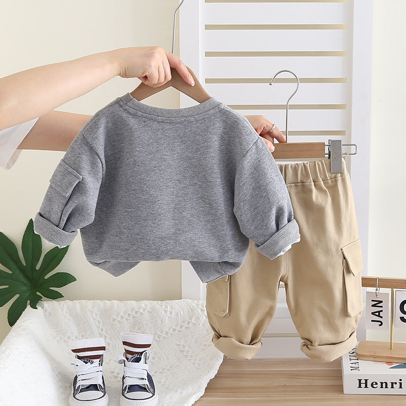 Boys' Suit 2026 New Model Children's Spring and Autumn Letter Sweatshirt Stylish Fashionable Baby Clothes Workwear Two-Piece Set