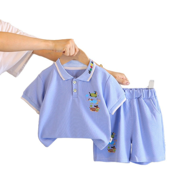 Boys' Outfit 2026 New Style Baby Children's Summer Clothes Stylish Three Little Dogs Polo Short Sleeve Two-Piece Set Trendy