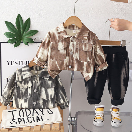 Boys' Autumn Outfit 2026 New Style Baby Boy Spring Fashion Full-Print Long-Sleeve Two-Piece Set Infant and Toddler Clothing