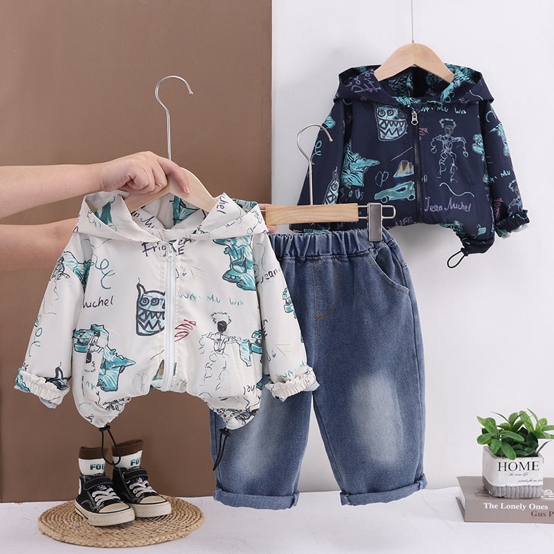 Boys' Sportswear Outfit 2026 New Stylish Long-Sleeve Tracksuit for Kids Spring and Autumn Trendy Clothing