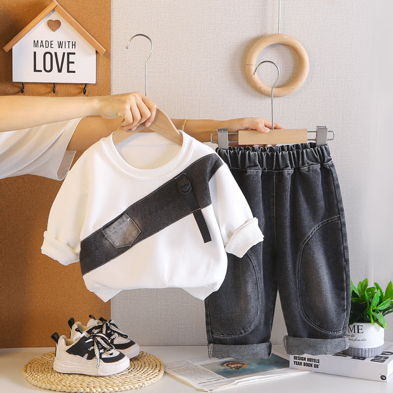 Boys' Outfit 2026 New Fashionable Spring and Autumn Clothes for Young Children, Casual Long-Sleeve Sweatshirt Two-Piece Set