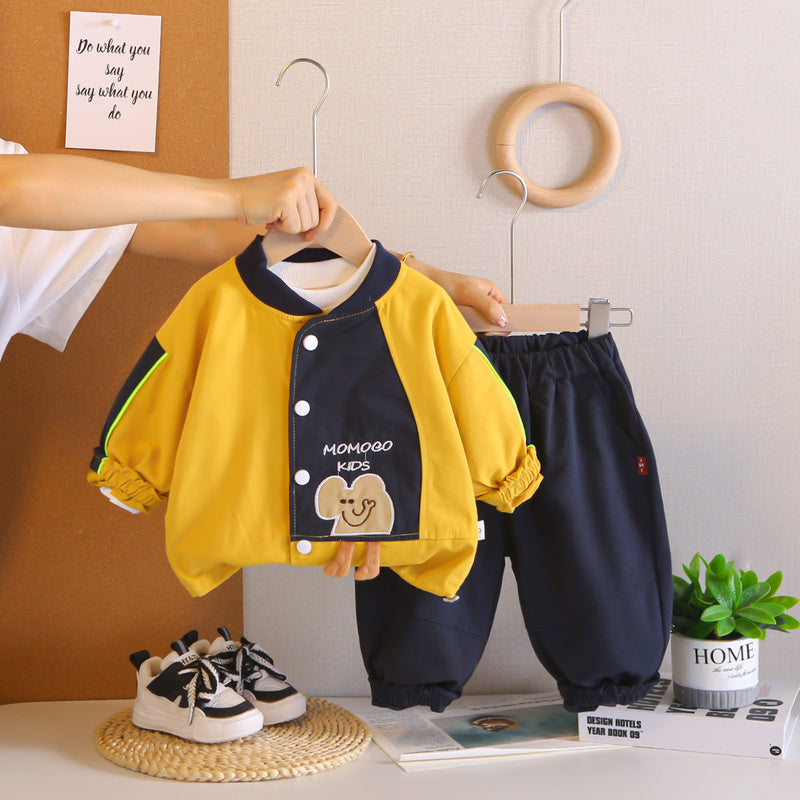 Boys' Outfit 2026 New Fashionable Elephant Color-Block Set Baby Spring Stylish Trendy Infant Children's Clothes