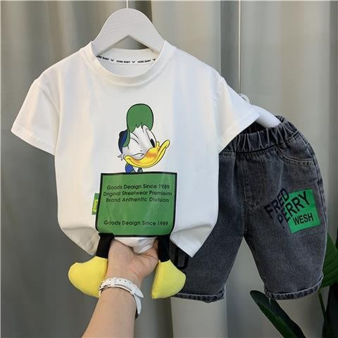 Outfit 2024 New Trendy Boys' Internet Celebrity Streetwear Children's Baby Fashion Brand Short Sleeve Summer Clothes