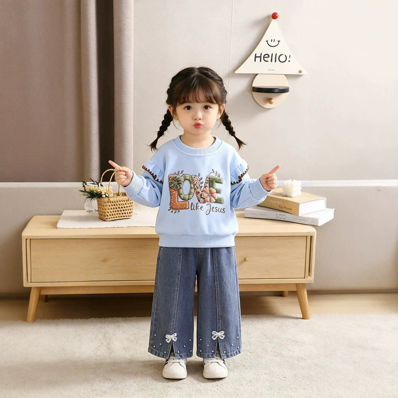 Girls' Outfit 2026 New Spring and Autumn Fashionable Letter Sweatshirt Two-Piece Set Baby Girls Trendy Korean Style for Children