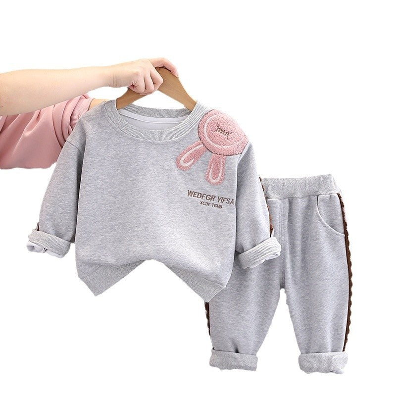 Girls' 2025 New Stylish Girl Baby Autumn Bunny Ear Sweatshirt Toddler Children's Clothing Spring Outfit