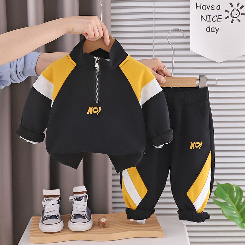 Boys' Casual Outfit 2026 Fashionable Baby Half-Zip Sweatshirt New Two-Piece Set Spring and Autumn Trend