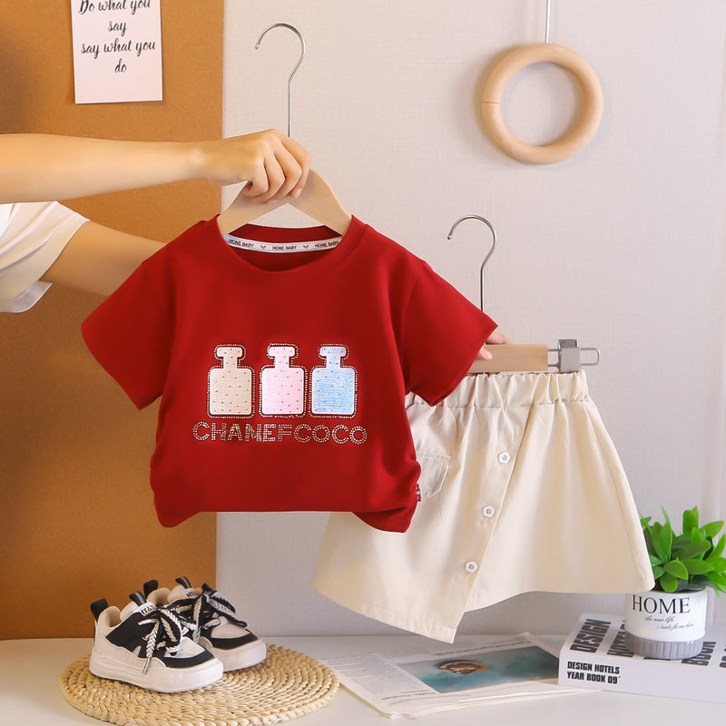 Girls' Outfit 2026 New Fashionable Children's Sleeve Short Skirt Two-Piece Set Baby Clothes Summer Toddler Clothing