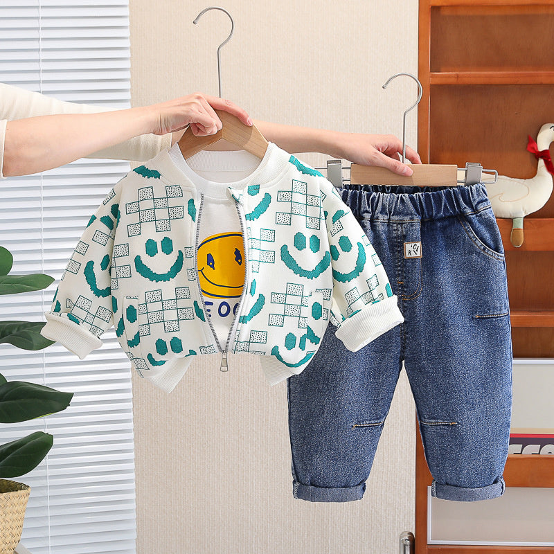 Boys' Suit Spring 2024 New Children's Clothing Autumn Baby Long Sleeve Three-Piece Set Stylish Korean Version Clothes Dropshipping