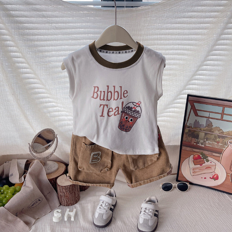 Children's outfit new stylish boys' cartoon short-sleeve t-shirt and shorts baby clothing summer infant clothes