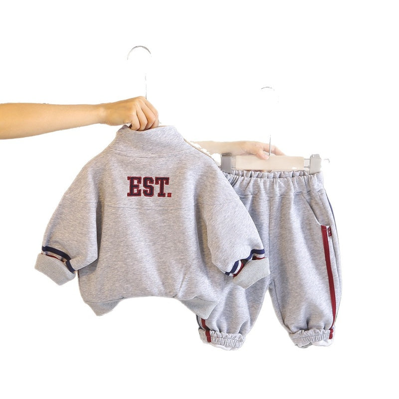 Boys' Spring and Autumn 2026 New Fashionable Baby Fall Outfit Long Sleeve Digital Print Crossbody Bag Three-Piece Set Infant Children's Clothing
