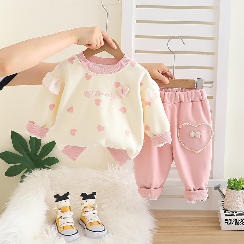 Girls' Outfit 2025 New Fashionable Spring and Stylish Children's Autumn Clothing Baby Girl Heart Two-Piece Set