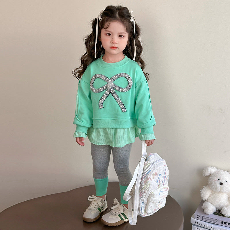 2026 New Pullover Round Neck Autumn Stylish Children's Sweatshirt Two-Piece Set for Toddlers and Young Girls Fashion