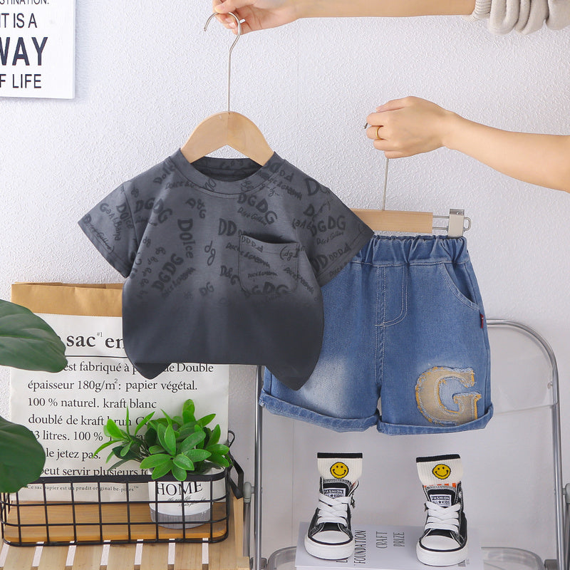 Boys' Short-Sleeve Suit 2026 New Sporty Summer Thin Style for Toddlers Babies, Round Neck, Cool and Stylish