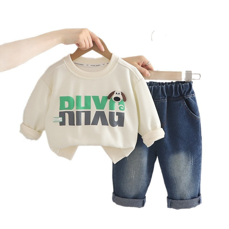 Boys' Suit 2026 New Spring and Style Children's Fashionable Clothes Baby Autumn Round Neck Large Letter Two-Piece Set Trendy