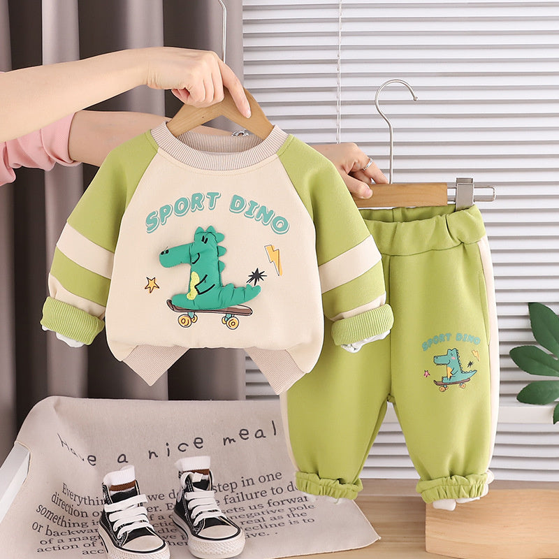 Boys' Spring and 2026 New Stylish Baby Boy Autumn Sweatshirt Casual Clothes Skateboard Crocodile Two-Piece Set Trendy