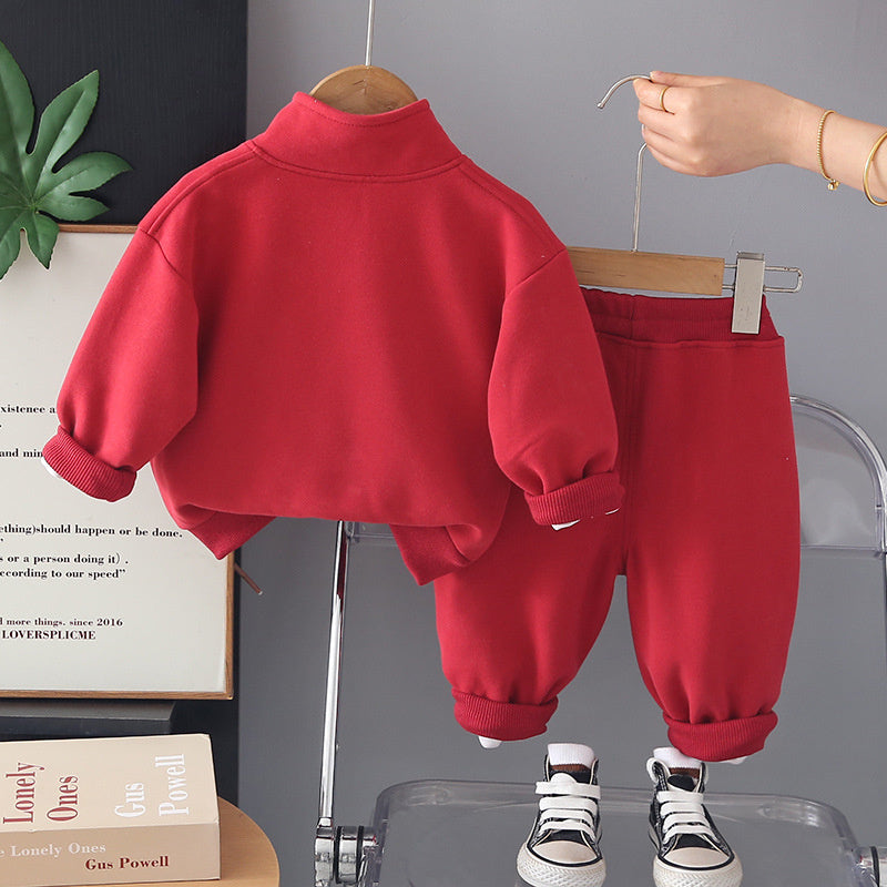 Boys' Outfit 2026 New Fashionable Baby Striped Stand Collar Sweatshirt Children's Spring and Autumn Stylish Two-Piece Set