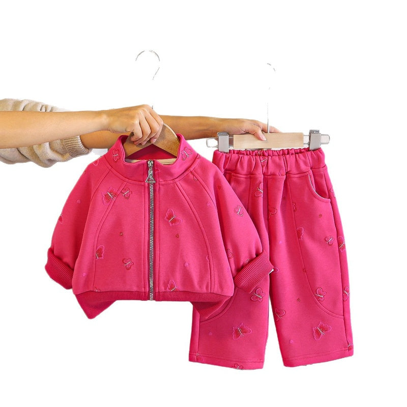 Baby children's clothing, baby girl outfit, heart-shaped butterfly set, Korean style fashionable girl's spring and autumn two-piece zipper set