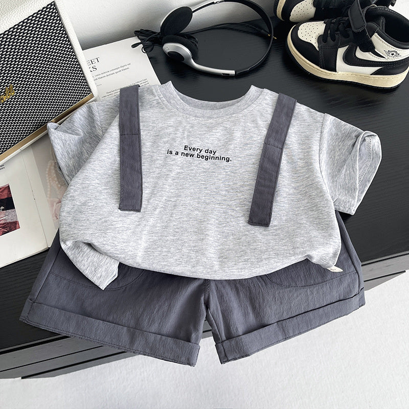 Summer Outfit Round Neck Short Sleeve 2026 New Fashionable Boys' Baby Clothes Trendy Children's Two-Piece Set