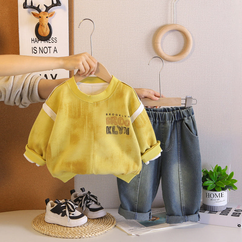 Boys' Spring and Autumn Sports Tie-Dye English Sweatshirt Two-Piece Set Children's Casual Long-Sleeve Clothes Baby Stylish Outfit