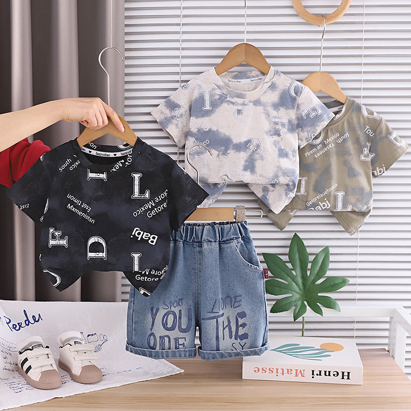 Boys' Short-Sleeve Set 2026 New Stylish Baby Summer Clothes Trendy Letter Print Round Neck Two-Piece Outfit