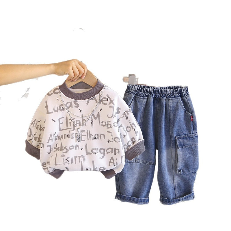Boys' Outfit 2026 New Fashionable Spring and Clothes Children, Stylish Two-Piece Autumn Sweatshirt Set for Boys
