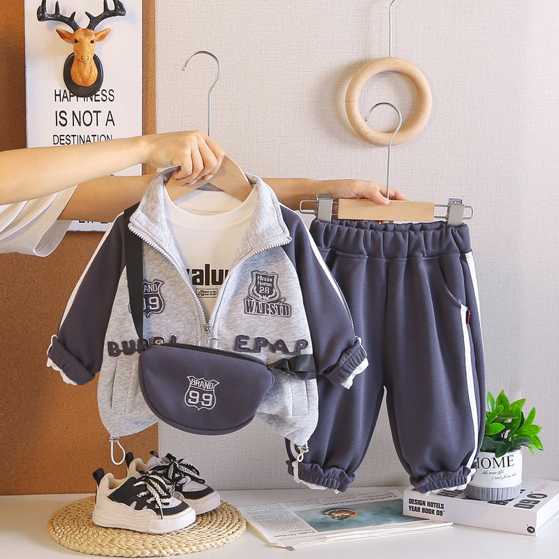 Boys' Autumn Sports Backpack 2026 Spring/Autumn New Casual Stylish Three-Piece Set Children's Baby Clothes