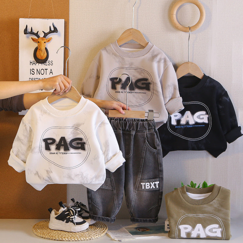 Boys' Outfit, Stylish New 2026 Baby Sweatshirt Two-Piece Set, Cool Long-Sleeve Spring and Autumn Clothing, Trendy Wholesale