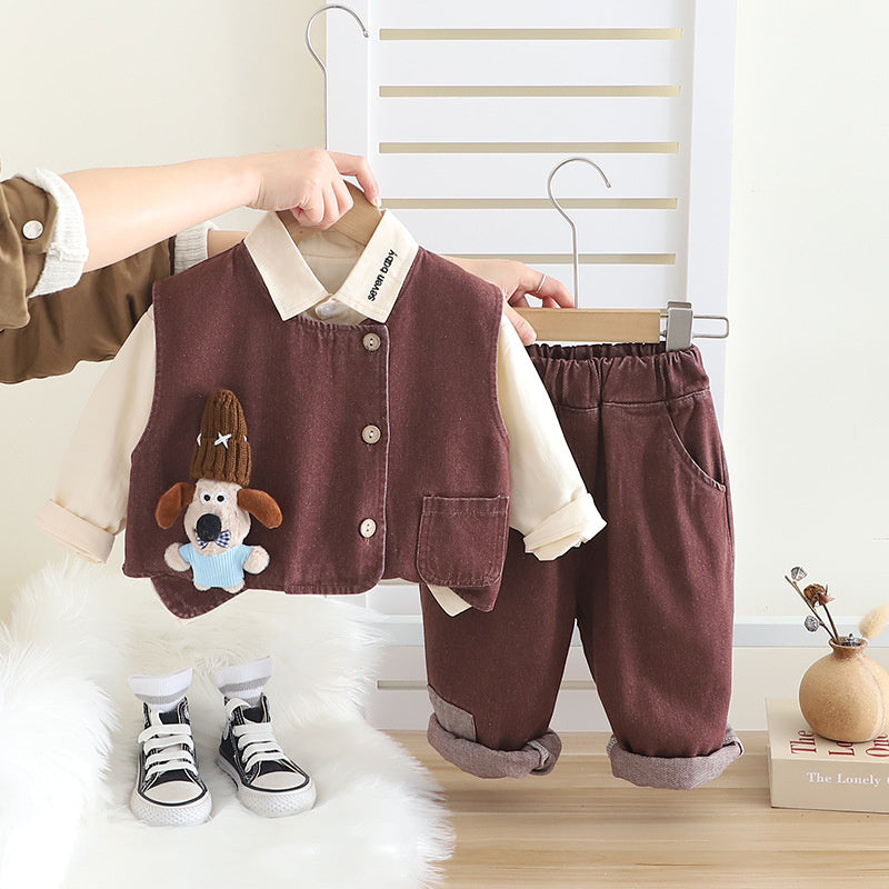 Children's Outfit Boys' Stylish Baby Doll Workwear Three-Piece Set Spring and Autumn Infant Toddler Clothing Trendy
