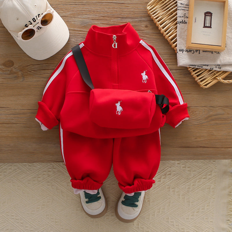 Outfit 2025 New Model for Young Middle-aged Children Spring and Autumn Embroidered Bag Two-piece Set Boys' Sportswear Trendy