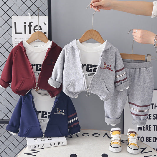 Children's and Autumn Outfit 2026 New Model Boys' Spring Clothes for Outings Baby Casual Puppy Three-Piece Set