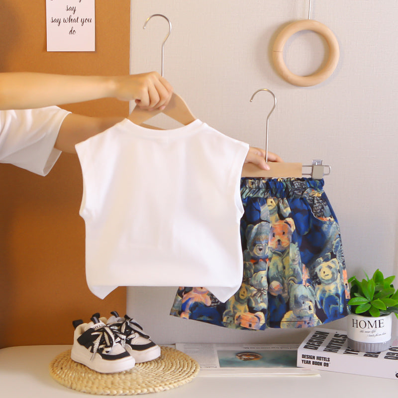 Boys' outfit new style, Korean version of summer clothing infants children, sleeveless bear design, stylish clothes for kids and babies