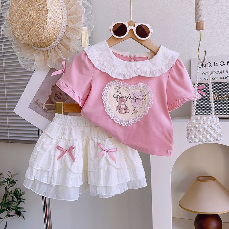 Cross-border children's clothing Girls' summer short sleeved skirt two-piece set