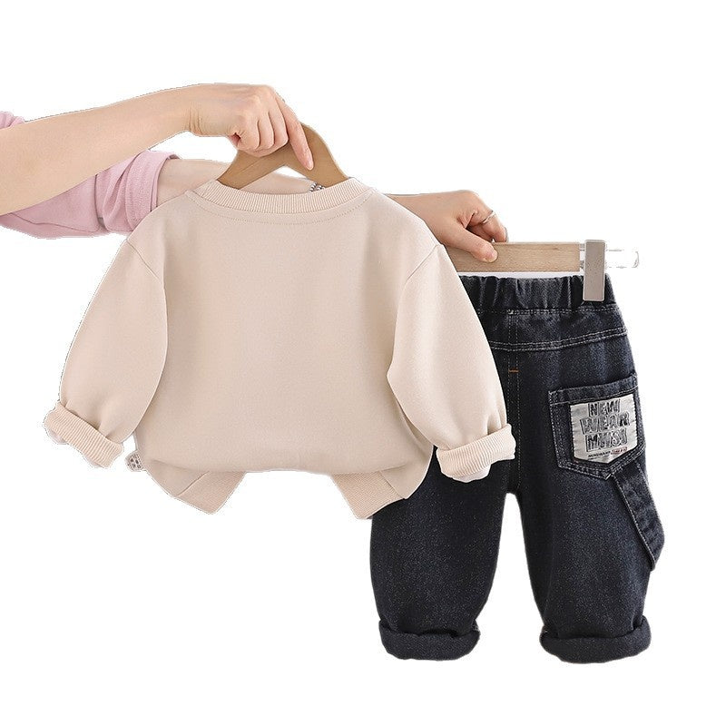 Boys' Suit 2026 New Style Children's Stylish Big Pocket Sweatshirt Outfit Baby Fashionable Spring and Autumn Two-Piece Set