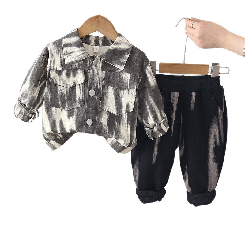 Boys' Autumn Outfit 2026 New Style Baby Boy Spring Fashion Full-Print Long-Sleeve Two-Piece Set Infant and Toddler Clothing