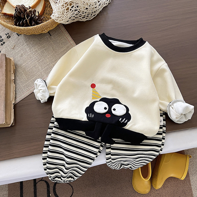 Boys' Spring Outfit Children's Cartoon Animal Round Neck Two-Piece Set 2026 New Style 1-3 Years Old Baby Sweatshirt Trendy Clothes
