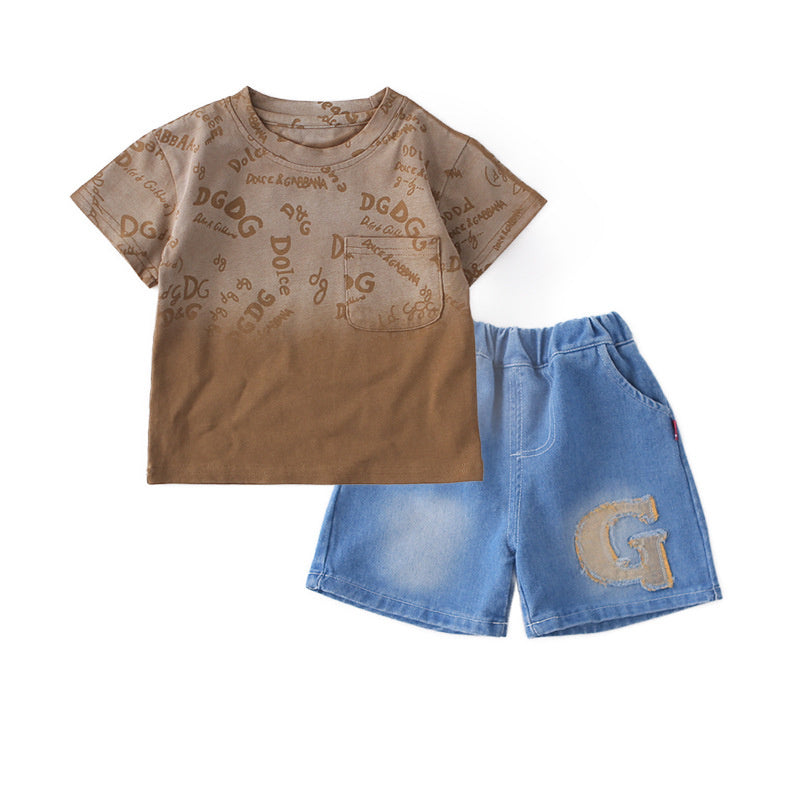 Boys' Short-Sleeve Suit 2026 New Sporty Summer Thin Style for Toddlers Babies, Round Neck, Cool and Stylish