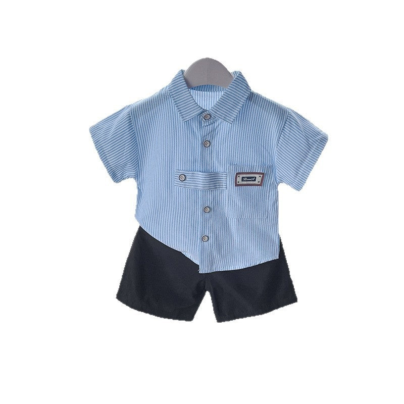 2026 Outfit Set: Children's Turn-down Collar Short-sleeve Shirt and Shorts for Little Boys' Summer Clothing