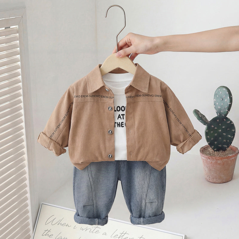 Boys' Spring and Autumn Suit 2026 New Fashionable Korean Style Casual Long Pants Tie Shirt Three-Piece Set Trendy