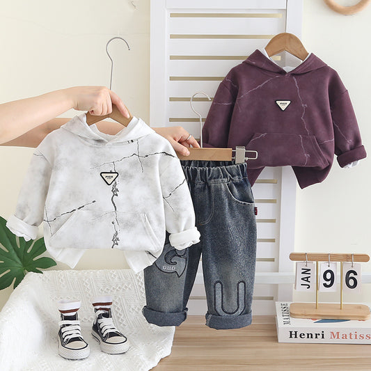 Boys' Casual Children's 2026 Stylish Baby Hooded Sweatshirt New Two-Piece Set for Spring and Autumn Outerwear