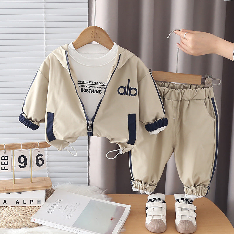 2026 New Boys' Outfit Baby Spring and Autumn Fashionable Long-Sleeve Children's Clothing Embroidered Zipper Three-Piece Set
