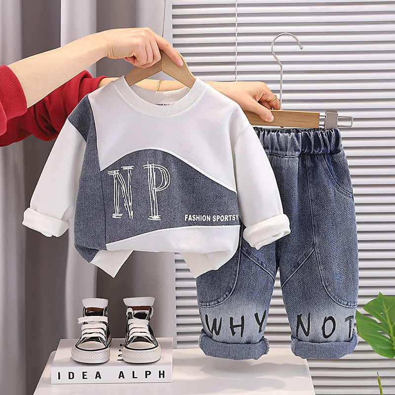 Cool and stylish 2026 trendy children's clothing fashionable baby long-sleeve outfit for 1-year-old boys, autumn suit wholesale