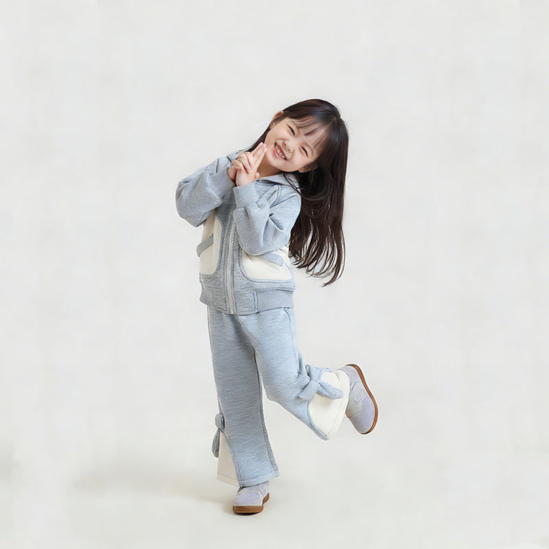 Girls' Casual Outfit Spring Autumn New Fashionable Hooded Jacket and Long Pants Two-Piece Set