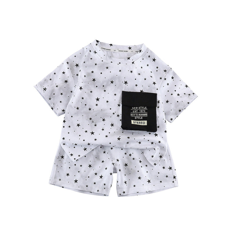 Boys' Outfit with Star Print Short Sleeve 2026 New Fashionable Two-Piece Set for Children's Summer Casual Wear