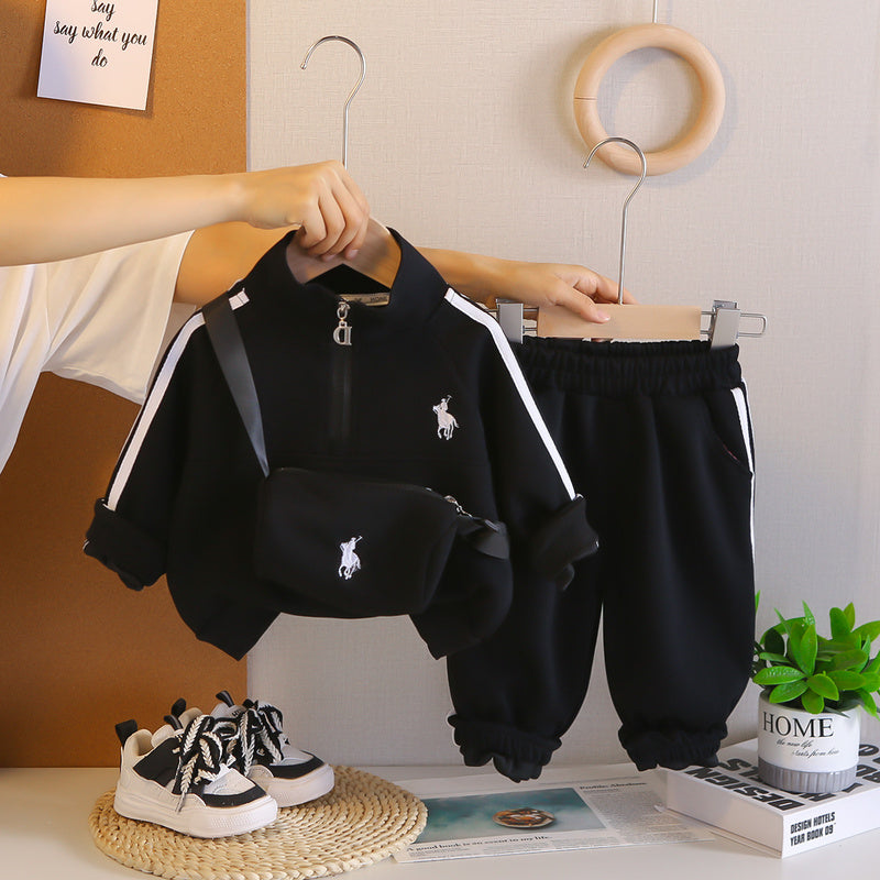 Outfit 2025 New Model for Young Middle-aged Children Spring and Autumn Embroidered Bag Two-piece Set Boys' Sportswear Trendy