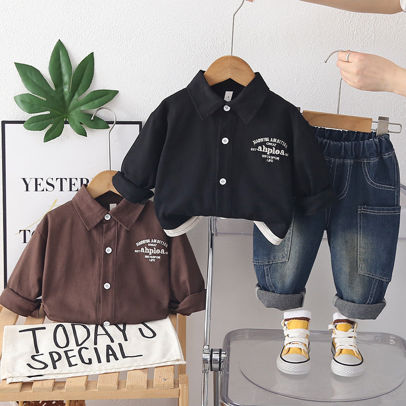 Baby and Autumn Fashionable 3-Piece Children's Clothing Set, Infant Letter Color-Block Two-Piece Outfit, 1-Year-Old Boy Spring Outfit Trendy Set