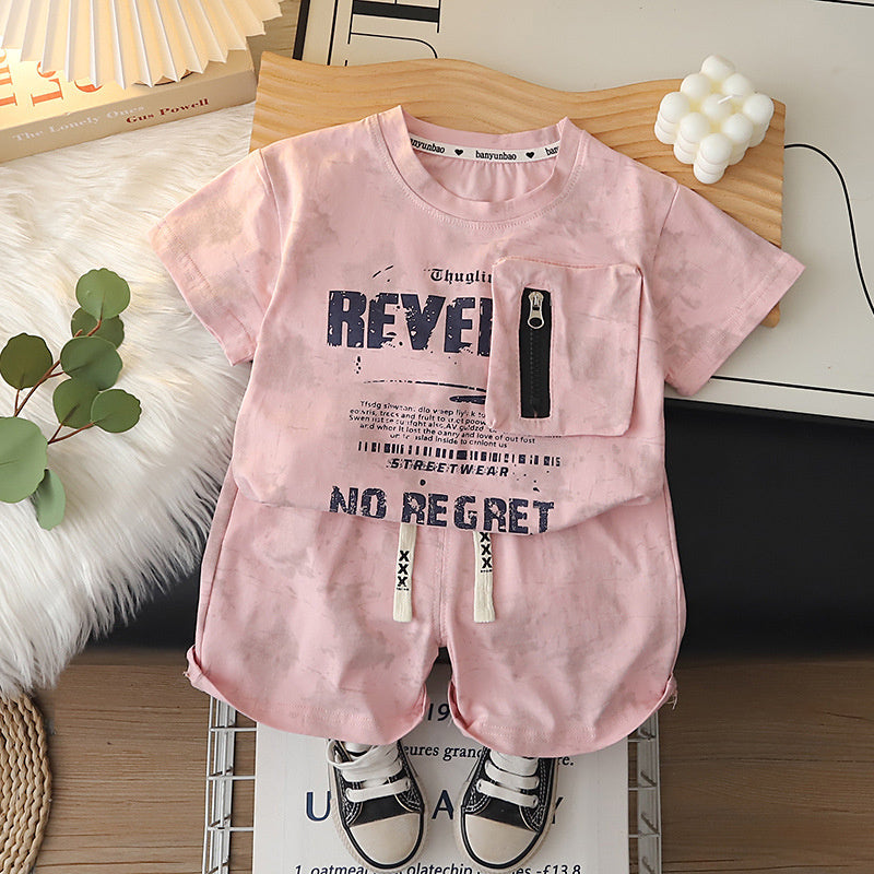 Boys' Outfit 2026 New Fashionable Children's Zipper Pocket Short Sleeve Summer Korean Style Two-Piece Set Trendy