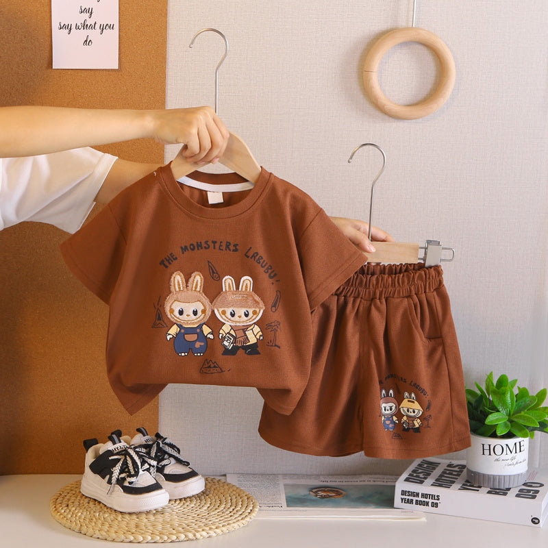 Children's Simple Cartoon Short-Sleeve Set 2026 New Summer Baby Casual Stylish Two-Piece Outfit